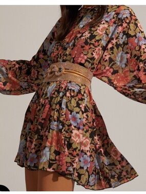 Showpo Ancora Tie Front Long sleeve Mini Dress In Dusk Floral Print